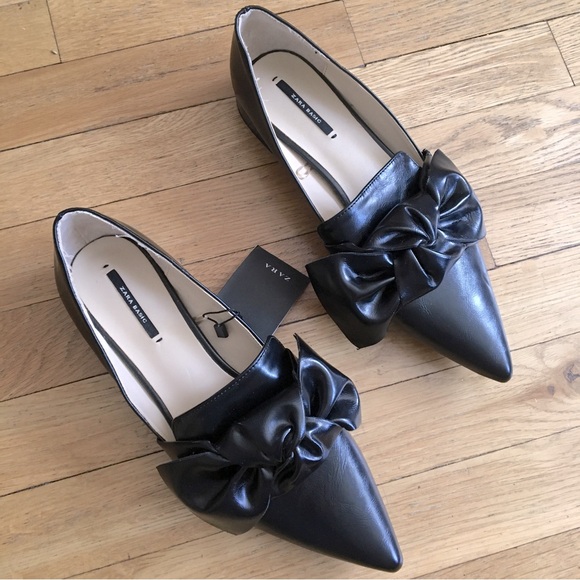Zara Shoes - Zara NWT Big Bow Black Flats Pointed Toe size 9 ( 40 )